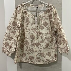 Martha Stewart Cream and Brown Floral Blouse